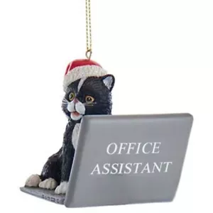 KURT ADLER RESIN BLACK COMPUTER CAT w/ SANTA HAT CHRISTMAS ORNAMENT E0600 - Picture 1 of 1