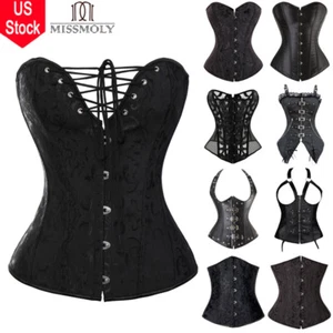 Fajas Sexy Negro Steampunk Deshuesado Corsés Sobre Busto Bustier Push Up Shapewears Top - Imagen 1 de 20