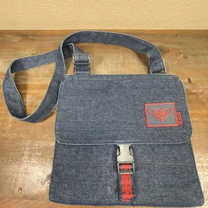 Vintage Roxy Crossbody Blue Jean Messenger Bag / iPad Bag Red Lining Red Logo - Picture 1 of 10