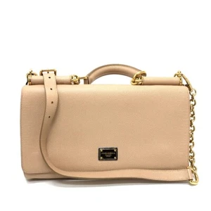 DOLCE&GABBANA sicily plate 2WAY bag Shoulder Bag Leather Beige/GoldHardware - Picture 1 of 18