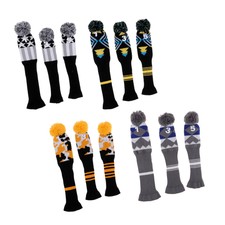 3Pcs Vintage Golf Headcover Club Sock Head Cover Pom Pom Protective Sleeve
