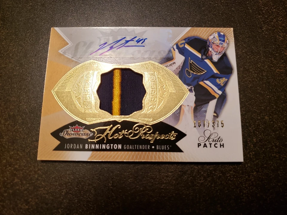 2014-15 Fleer Showcase - Jordan Binnington - Rookie Patch Auto 187/375 - Image 1 of 2
