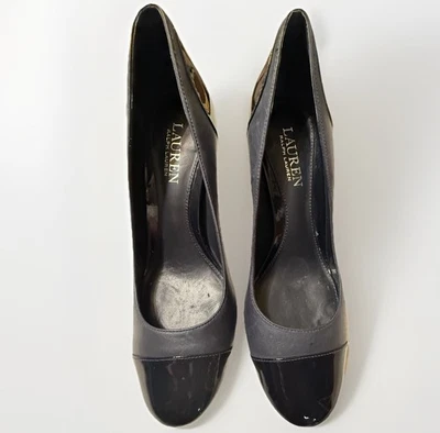 Zapatos de salón Lauren Ralph Lauren Fallon con puntera azul marino talla 7,5 cuero suave y charol Foto 1 de 4