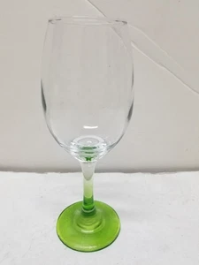 ART GLASS GREEN STEM BASE WINE GLASS 8 1/8" - Picture 1 of 3