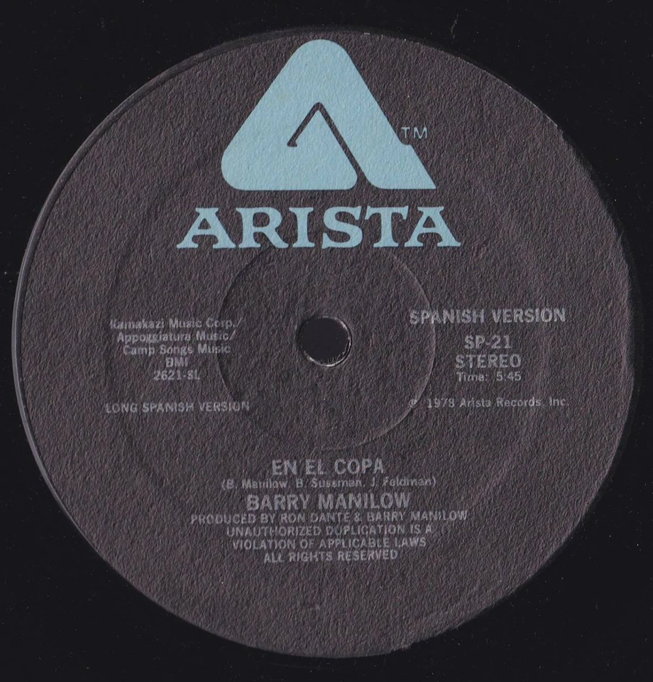 DANKURA 12 inch  BARRY MANILOW/ EN EL COPA (Copacabana Spanish version)  Arista - Image 1 of 1