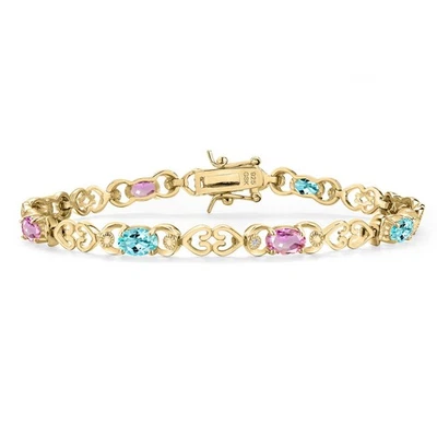 Chapado en Oro Amarillo 18K Plata Azul Apatita y Zafiro Rosa y Cultivado en Laboratorio Foto 1 de 4