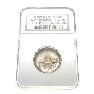 Jefferson 5C Nickel Broadstruck with Obverse Brockage Error NGC MS68 Full Steps - Image 1 of 4