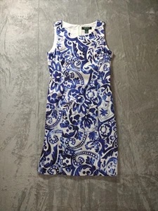 Lauren Ralph Lauren Blue and White Floral Lined Zip Back Cocktail Dress Size 2 - Picture 1 of 9
