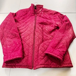KC Collections Quilted Pink Fleece Lined Jacket Women's Size M  Full Zip Argyle - Picture 1 of 8