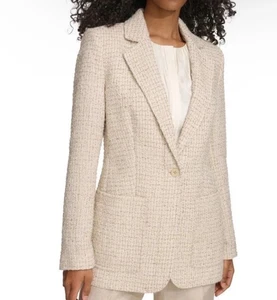 Blazer de tweed tonal con parche-bolsillo de Calvin Klein para mujer 10 nómadas botón único - Imagen 1 de 16