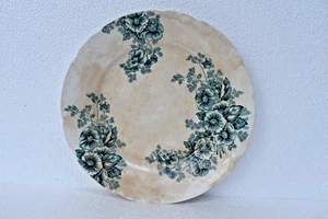 Antico piatto inglese transferware verde motivo floreale Staffordshire c1890s - Foto 1 di 8