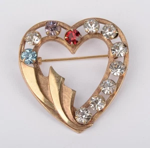 Vintage Catamore 1/20 12K Gold gefüllt Herz Brosche mit Strass 1,4" - Bild 1 von 6
