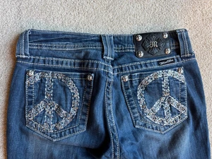 Jeans hippy Miss Me JP6017BL ricamato segno di pace taglia 28x31 - Foto 1 di 4