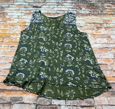 Lucky Brand Tank Top Ladies S Green Floral Sleeveless V-neck Casual Womens - Image 1 of 4