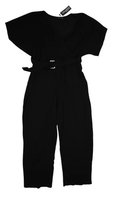 Macacão Boohoo Feminino EUA 24 Plus Preto Ombro Frio Culotte Cinto Perna Larga - Imagem 1 de 4