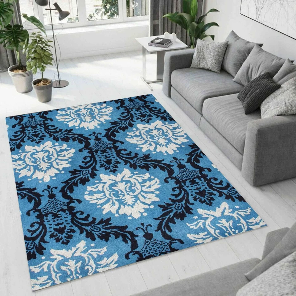Hand-Tufted Wool Area Rug: Damask Floral Design Carpet - Image 1 of 3