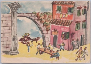 Postal de arte de escena callejera de Italia, G. Tosti, clubes de servicio de la Cruz Roja, década de 1940 - Imagen 1 de 2