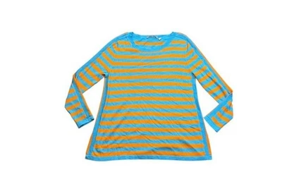 Soft Surroundings Orange Turquoise Striped Wool Cashmere Sweater Size Large - Image 1 of 4