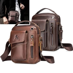 Men Messenger Shoulder Bag Genuine Leather Crossbody Travel Business Briefcase - Picture 1 of 17