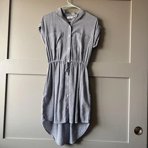 Japna Dress Womens Small Blue White Striped Button Front Pocket High Low Hem - Picture 1 of 12