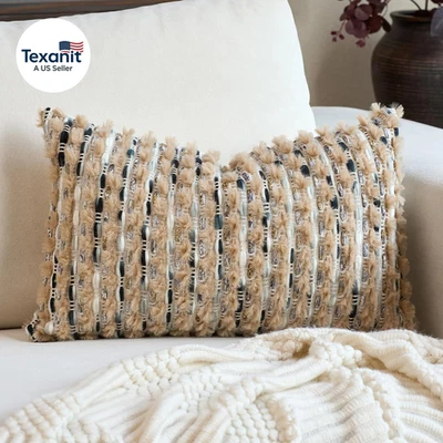 Funda de Almohada Hecha a Mano Boho Chenille Mechonada 12X20 Pulgadas, Rectángulo Decorativo Lumb Foto 1 de 4