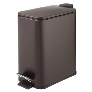 mDesign Slim Metal Rectangle 1.3 Gallon Trash Can with Step Pedal, Easy-Close - Picture 1 of 8