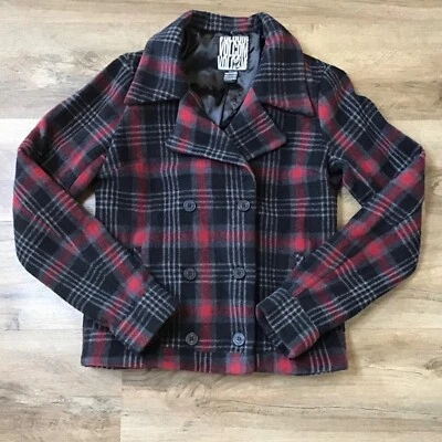 VTG Volcom Jacket Size Small Plaid Wool Y2K Coat Pea Tartan Red Black Buttons - Image 1 of 4