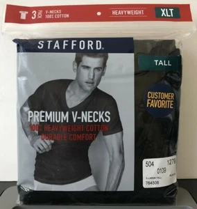 Stafford 3-Pack Men's Big & Tall Heavyweight Cotton V-Neck T-Shirts Black - TALL - Picture 1 of 5