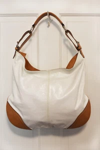 Vtg SUNDANCE soft leather Hobo bag, white, stainless hardware, Italy 1990s EXC - Picture 1 of 10