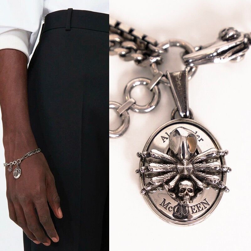 NEW $520 ALEXANDER MCQUEEN Silver Tone Brass SPIDER SKULL NEW $520 ALEXANDER MCQUEEN Silver Tone Brass SPIDER SKULL