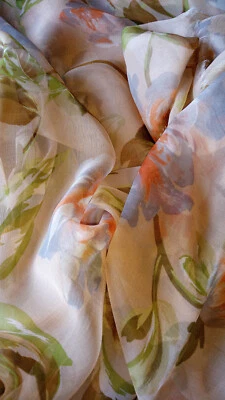 100% Seide Chiffon, Haute Couture Stoff, creme, orange, grün, flieder - Bild 1 von 3