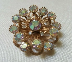Broche prendedor redondo filigrana vintage aurora boreal y tono dorado  - Imagen 1 de 5