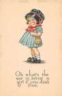 Cartoon Girl With Bonnet Flirt Antique Postcard K39269