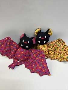 Vampire Bat Stuffed Fabric Boho Retro Hand Crafted Set/2 Flying Toy Decor RARE