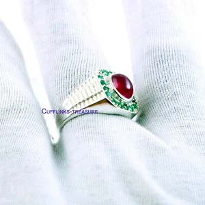 Natural Ruby & Emerald Gemstones with 925 Sterling Silver Ring For Men's #898 - Picture 1 of 4