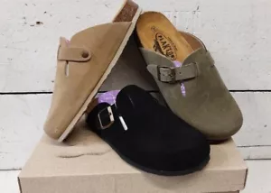 Ladies Plakton 181539 Gibraltar Suede Memory Foam Buckle Clog Sandals - Picture 1 of 22