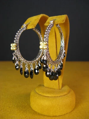 BARBARA BIXBY BLACK SPINEL EARRINGS BRIOLETTE HOOP CHANDELIER FLOWER Gemstone - Image 1 of 2