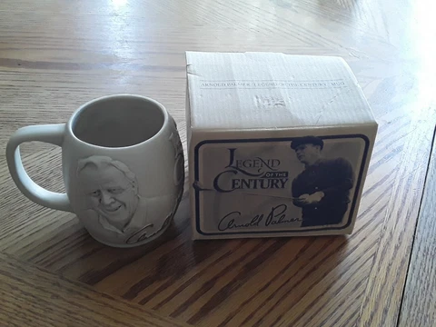 Golfer Arnold Palmer Legend of the Century Gold Embossed Bisque Coffee Mug Avon Cover