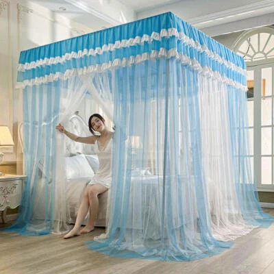 Double Layer Yarn Mosquito Net Landing Wedding Bed Dust Proof Bed Curtain Drapes - Image 1 of 4