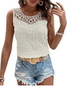Women's Summer Tops Sleeveless Lace Floral Casual Blouse XXL - Picture 1 of 5
