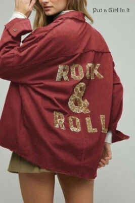 New PLUS SIZE Womens WINE GOLD ROCK & ROLL SEQUIN SHACKET JACKET SHIRT 1X 2X 3X - Image 1 of 4