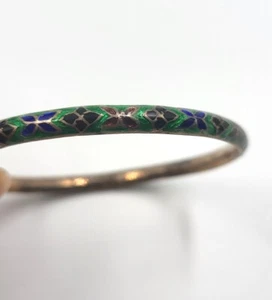 Enamel Floral Cloisonne Bangle Bracelet Silver Plated Multicolor - Picture 1 of 8