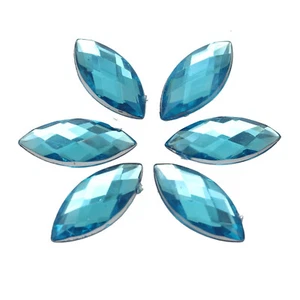 100 Blue Flatback Acrylic Horse Eye Rhinestone Gems 9X20mm No Hole - Picture 1 of 9