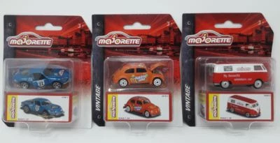 Majorette Model Car metallo 3x Vintage Premium Series VW Renault Box Vintage ... - Immagine 1 di 4