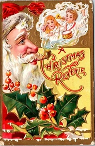 Babbo Natale Pipa Fumo Bambini con Giocattoli Natale Oro Goffrato Cartolina 1908 - Foto 1 di 2
