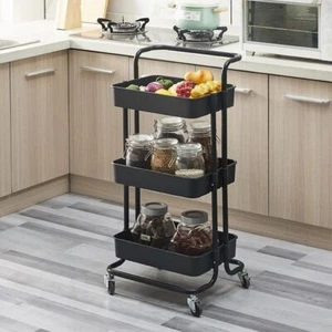 3 Tier Rolling Kitchen Trolley Cart ALL METAL Storage Shelves Rack Utility Cart - Picture 1 of 9