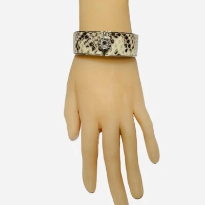 Brazalete Brazalete Henri Bendel Estampado Serpiente Marrón Crema Estrás Grueso Declaración Foto 1 de 4