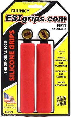ESI Chunky - RED - 100% Silicone MTB Bike Grips Shock Absorbing 32mm / 130mm - Image 1 of 3