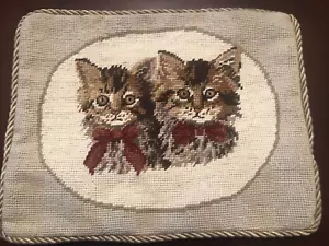Cute Kittens Cats Needlepoint Petit Point Pillow Cover Handmade Wool Velvet NEW - Picture 1 of 9