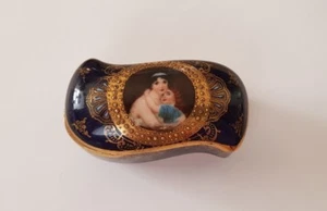 uralte Deckeldose Kobalt  mit Malerei   BAROCK GOLD  - Bild 1 von 8